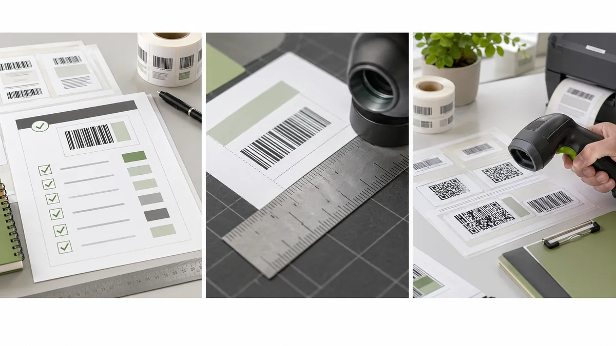 Barcode label design checklist with quiet zone, contrast, and scanner testing