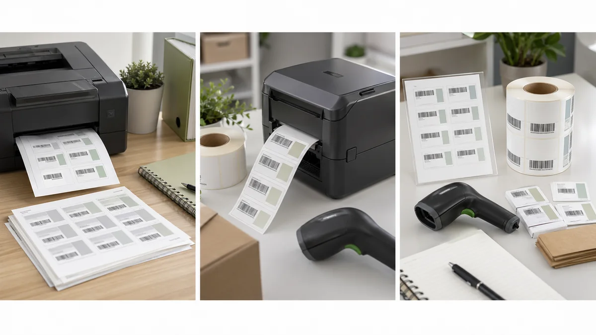 Sheet labels and thermal roll labels compared on a clean print station