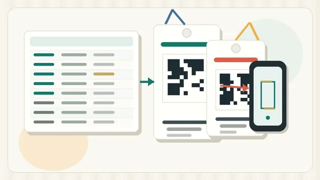 Event badge workflow with QR labels and check-in scanner thumbnail
